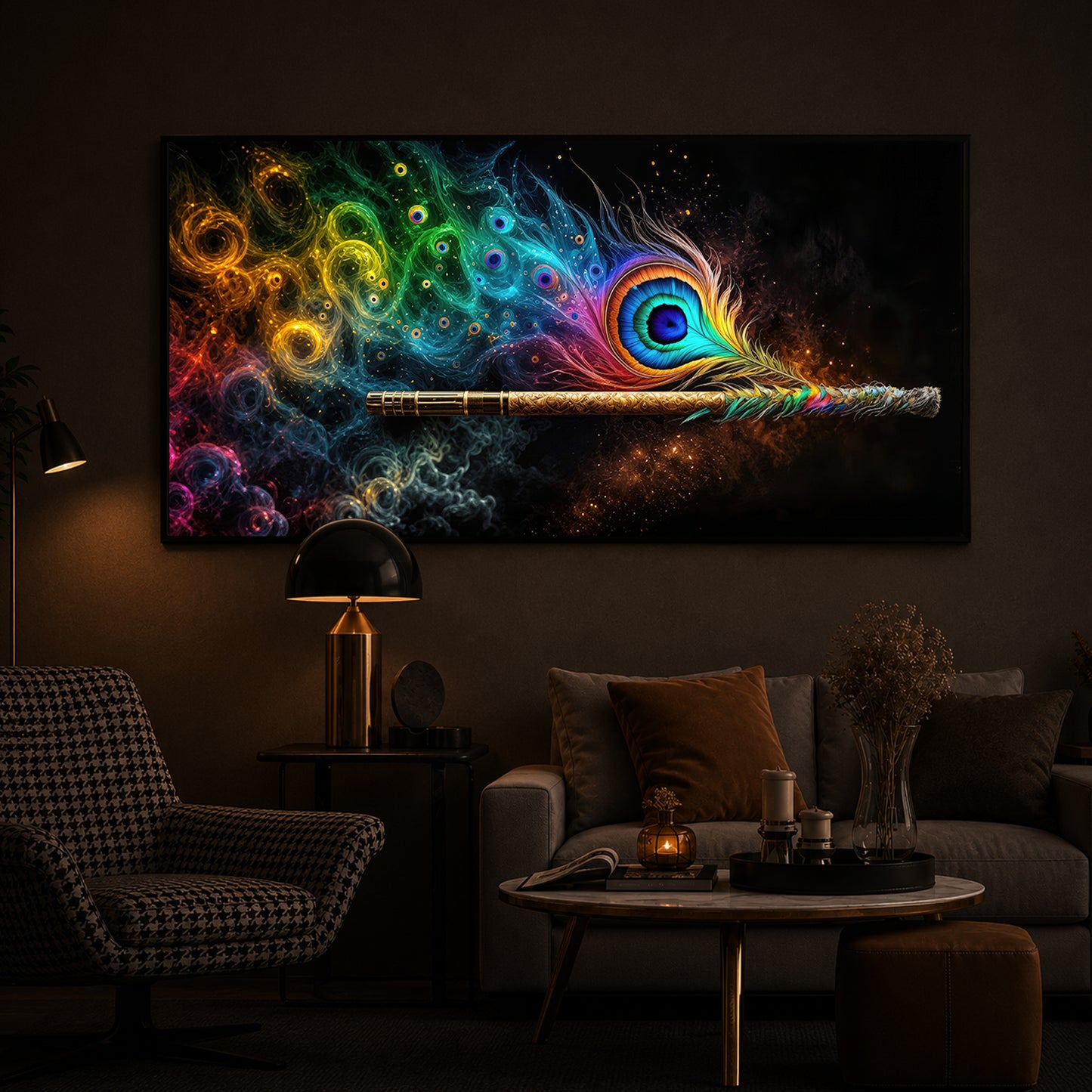 Divine Krishna Coverts Illumination Modern Luxury Backlight Horizontal Wall Art