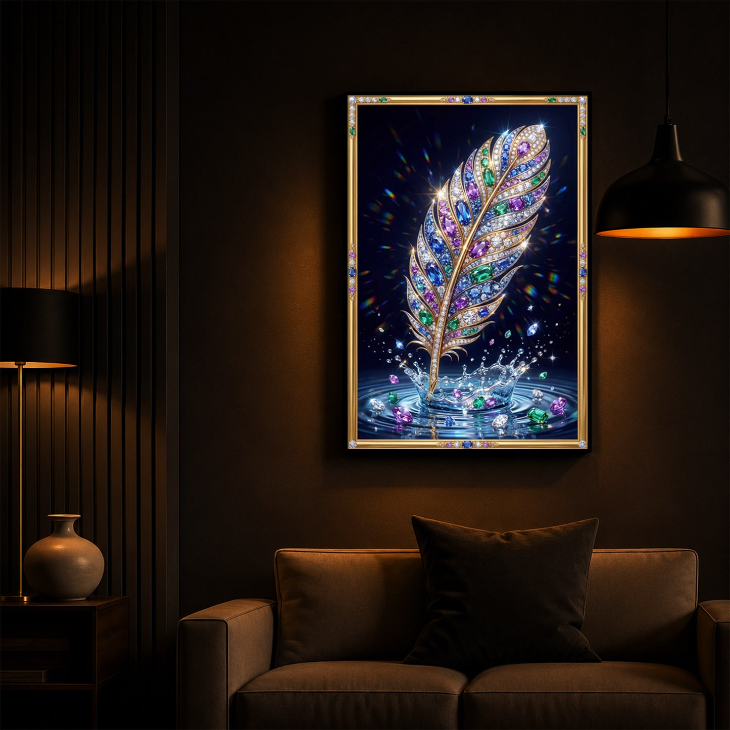 Colorful Feather Modern Luxury Backlight Vertical Wall Art