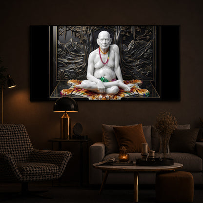 White Marble Swami Samarth Modern Luxury Backlight Horizontal Wall Art
