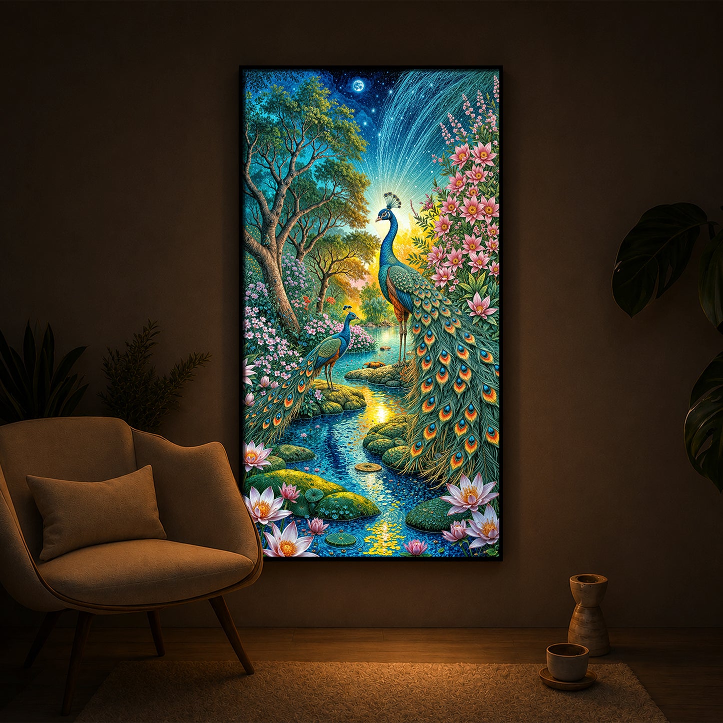Forest Peacock Modern Luxury Backlight Vertical Wall Art