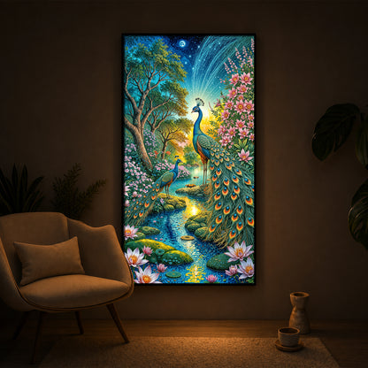 Forest Peacock Modern Luxury Backlight Vertical Wall Art