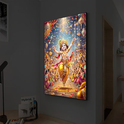 Krishna Janmashtami Modern Luxury Backlight Vertical Wall Art