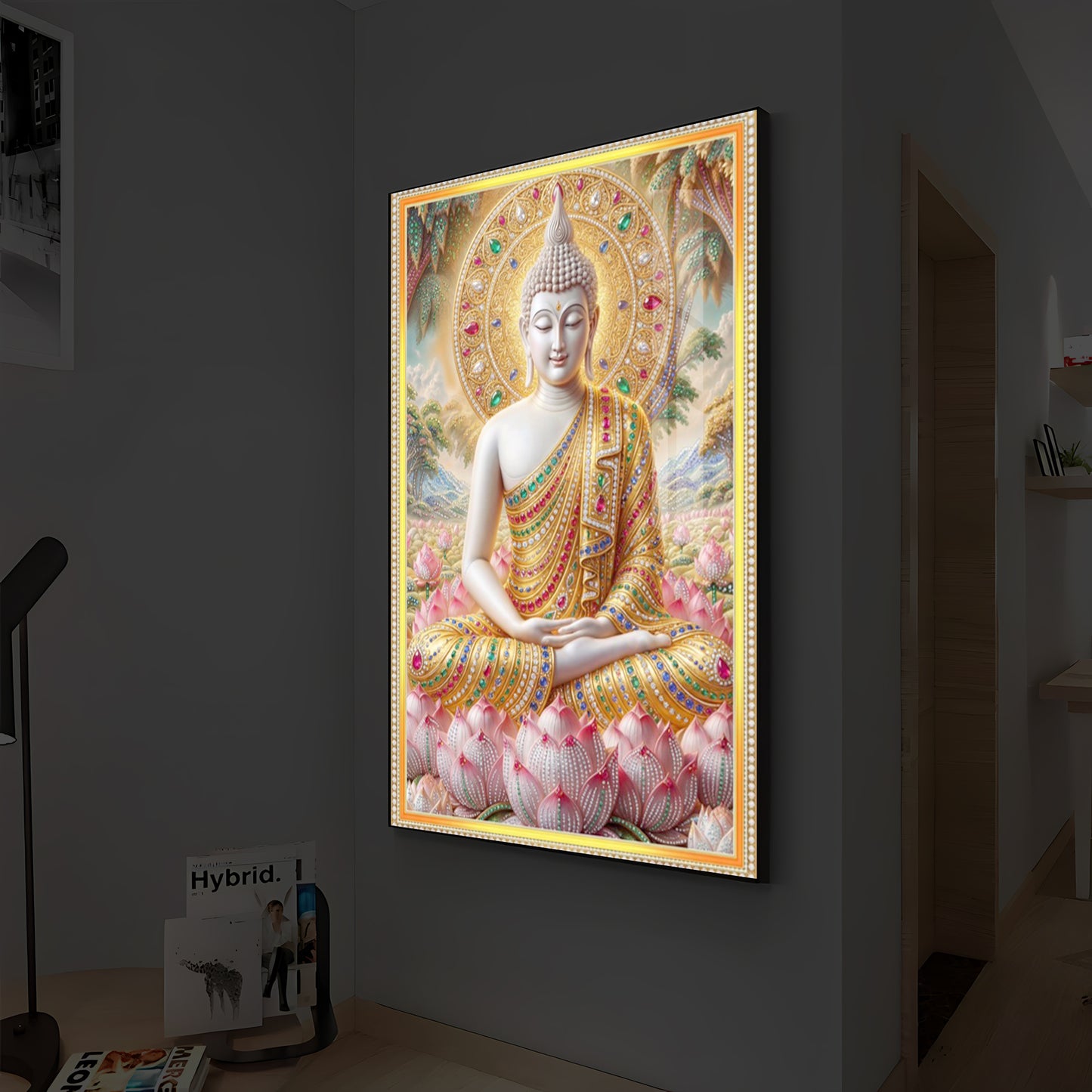 Divine Buddha Harmony Modern Luxury Backlight Vertical Wall Art