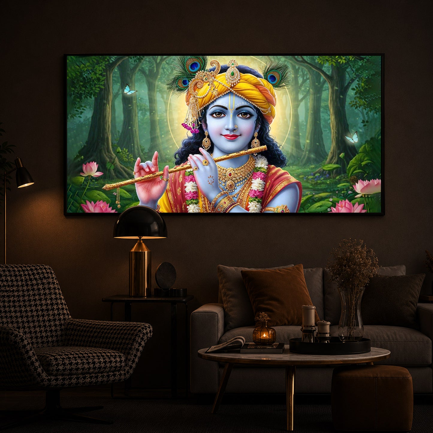 Shri Krishna Ji Modern Luxury Backlight Horizontal Wall Art