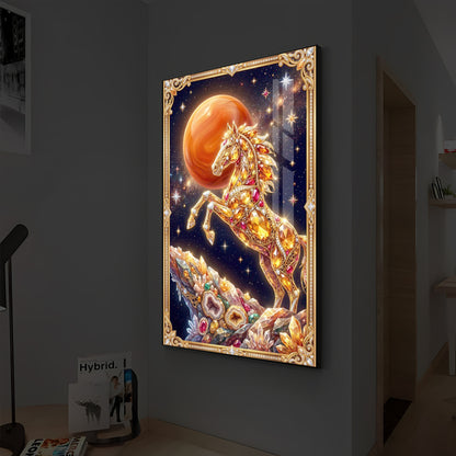 Horse In Dancing Posture Modern Luxury Backlight Vertical Wall Art