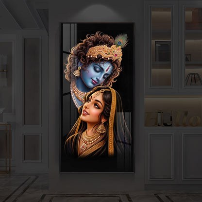 Hindu Deities Shri Radha Krishna Modern Luxury Backlight Vertical Wall Art