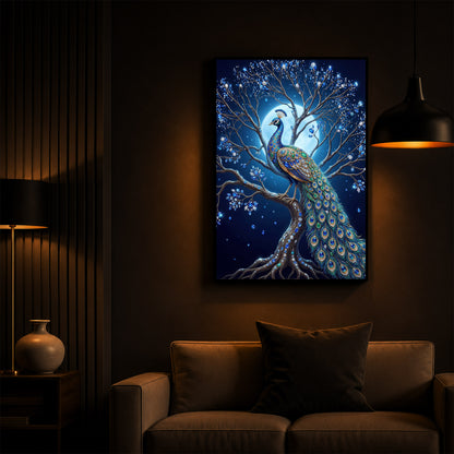 Blue Peacock Modern Luxury Backlight Vertical Wall Art