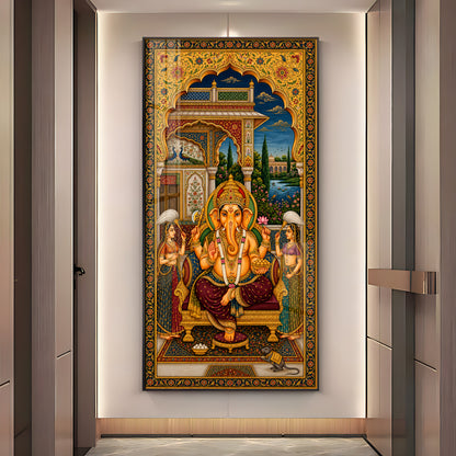 Lord Ganesha Pichwai Premium Acrylic Vertical Wall Art