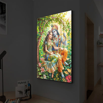 Radha Krishna Modern Luxury Backlight Vertical Wall Art