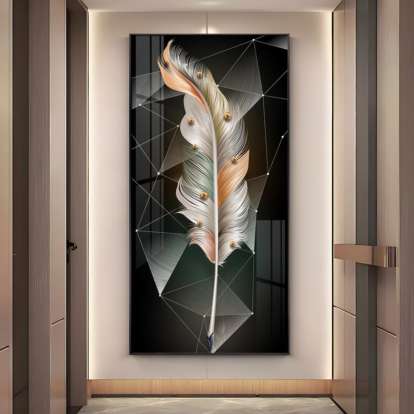 White Feather With Colors Effects Premium Acrylic Vertical Wall Art