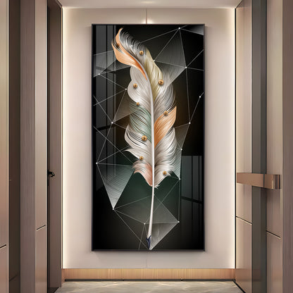 White Feather With Colors Effects Premium Acrylic Vertical Wall Art