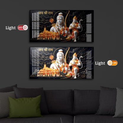 Lord Ram With Lord Hanuman Modern Luxury Backlight Horizontal Wall Art