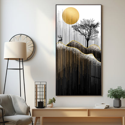 Gold Moon Stylized Black Tree Premium Acrylic Vertical Wall Art