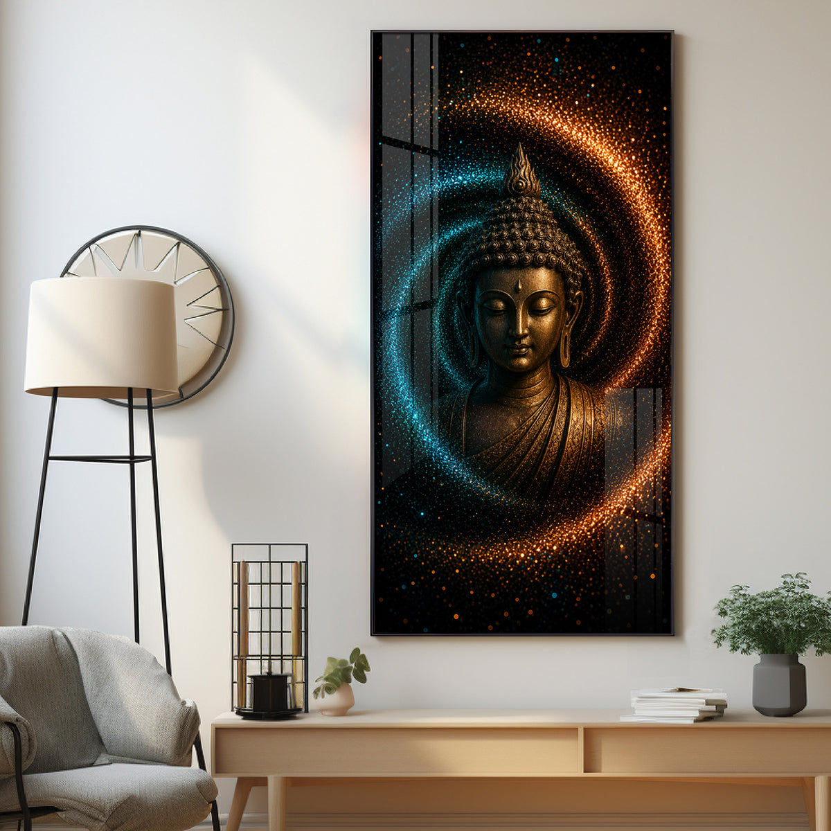 Serene Buddha Cosmic Energy Premium Acrylic Vertical Wall Art
