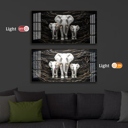 White Elephant Family Modern Luxury Backlight Horizontal Wall Art