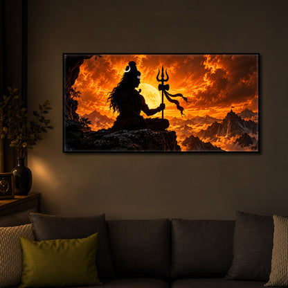 Shiva With Trishul Modern Luxury Backlight Horizontal Wall Art
