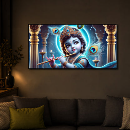 Bal Krishna Ji Modern Luxury Backlight Horizontal Wall Art