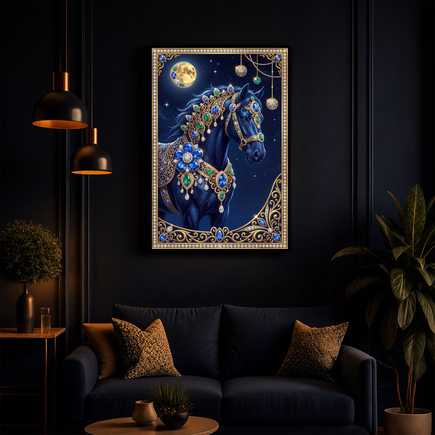 Black Horse Modern Luxury Backlight Vertical Wall Art