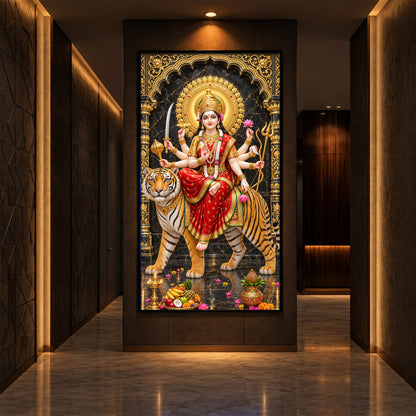 Goddess Ashtabhuja Durga Modern Luxury Backlight Vertical Wall Art