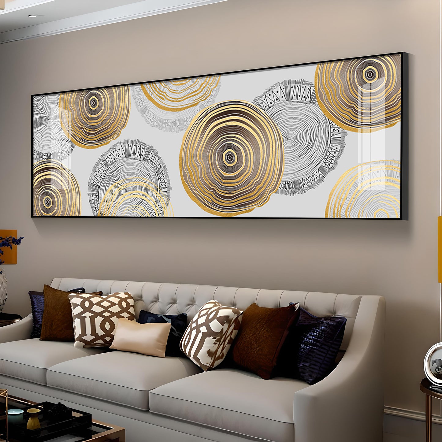 Elegant Gold and Black Rings Premium Acrylic Horizontal Wall Art