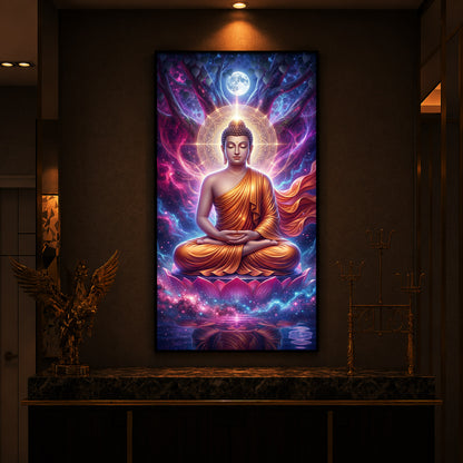 Lord Buddha Modern Luxury Backlight Vertical Wall Art