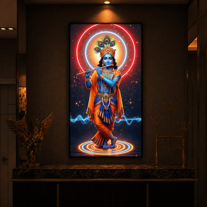 Divine Krishna Modern Luxury Backlight Vertical Wall Art
