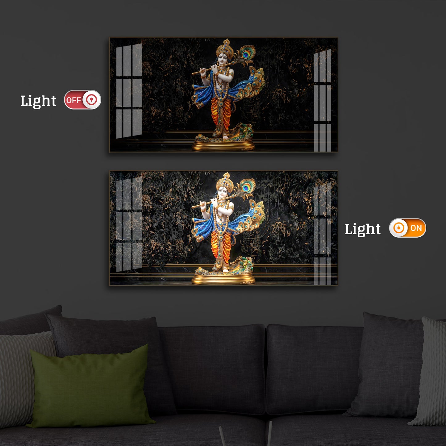 Lord Krishna With Flute Modern Luxury Backlight Horizontal Wall Art