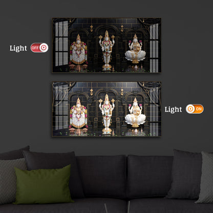 Maa Laxmi & Lord Venkateswara Modern Luxury Backlight Horizontal Wall Art