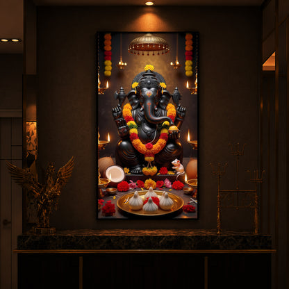 Shri Ganesh Ji Modern Luxury Backlight Vertical Wall Art