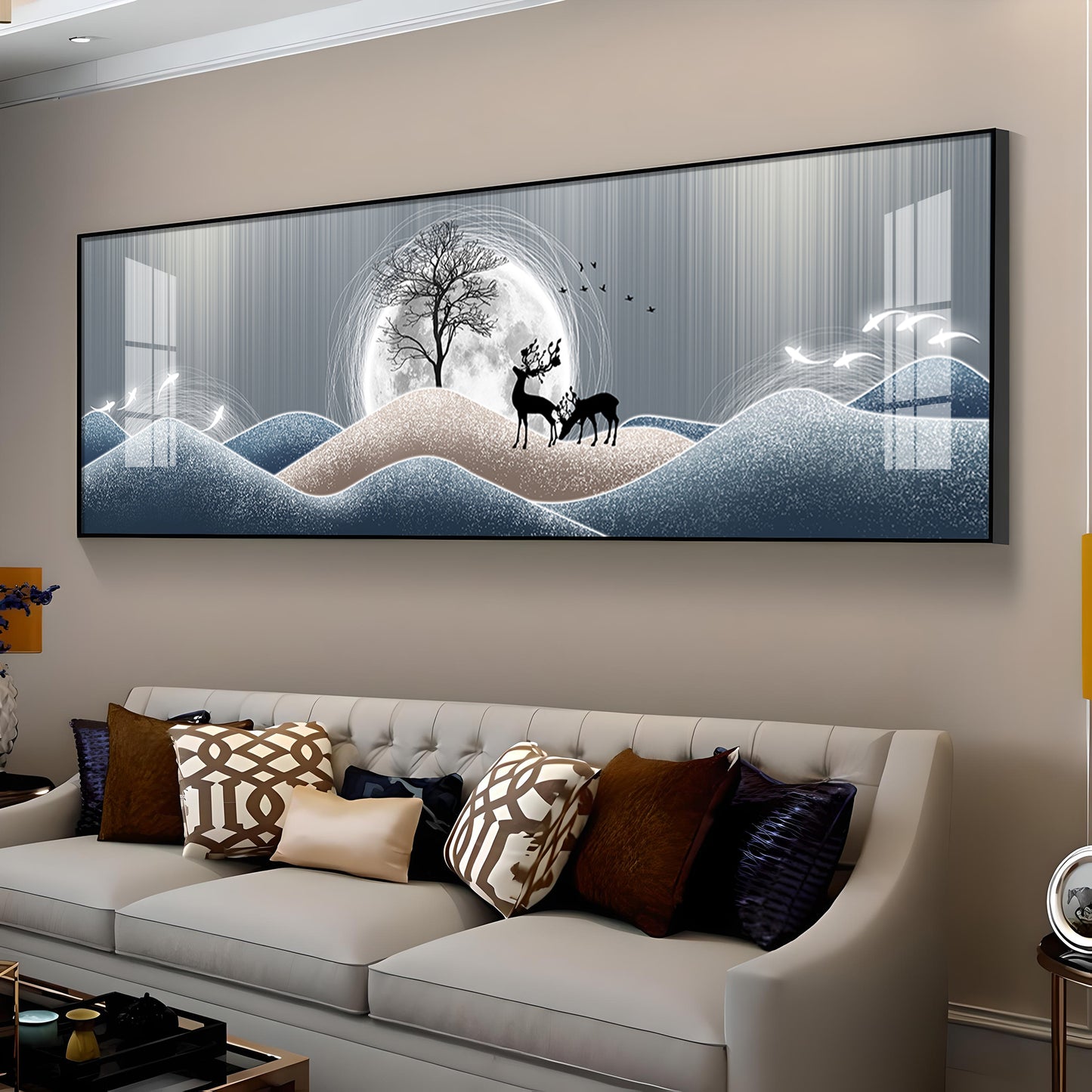 Black Deer In Night Premium Acrylic Horizontal Wall Art