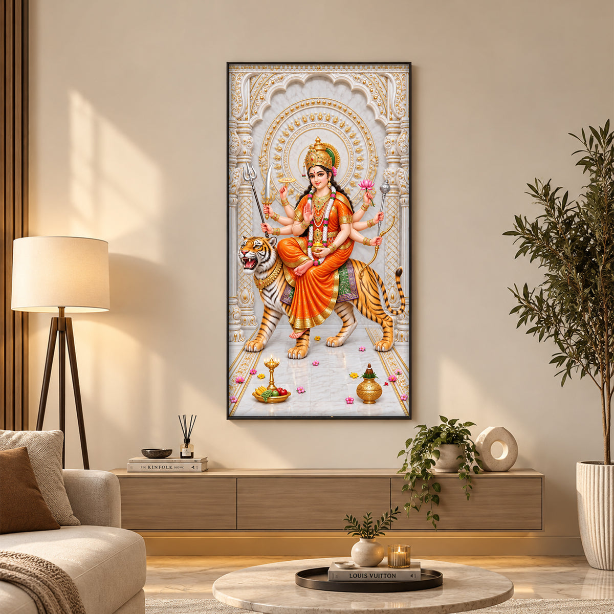 Durga Mata In Orange Attire Premium Acrylic Vertical Wall Art