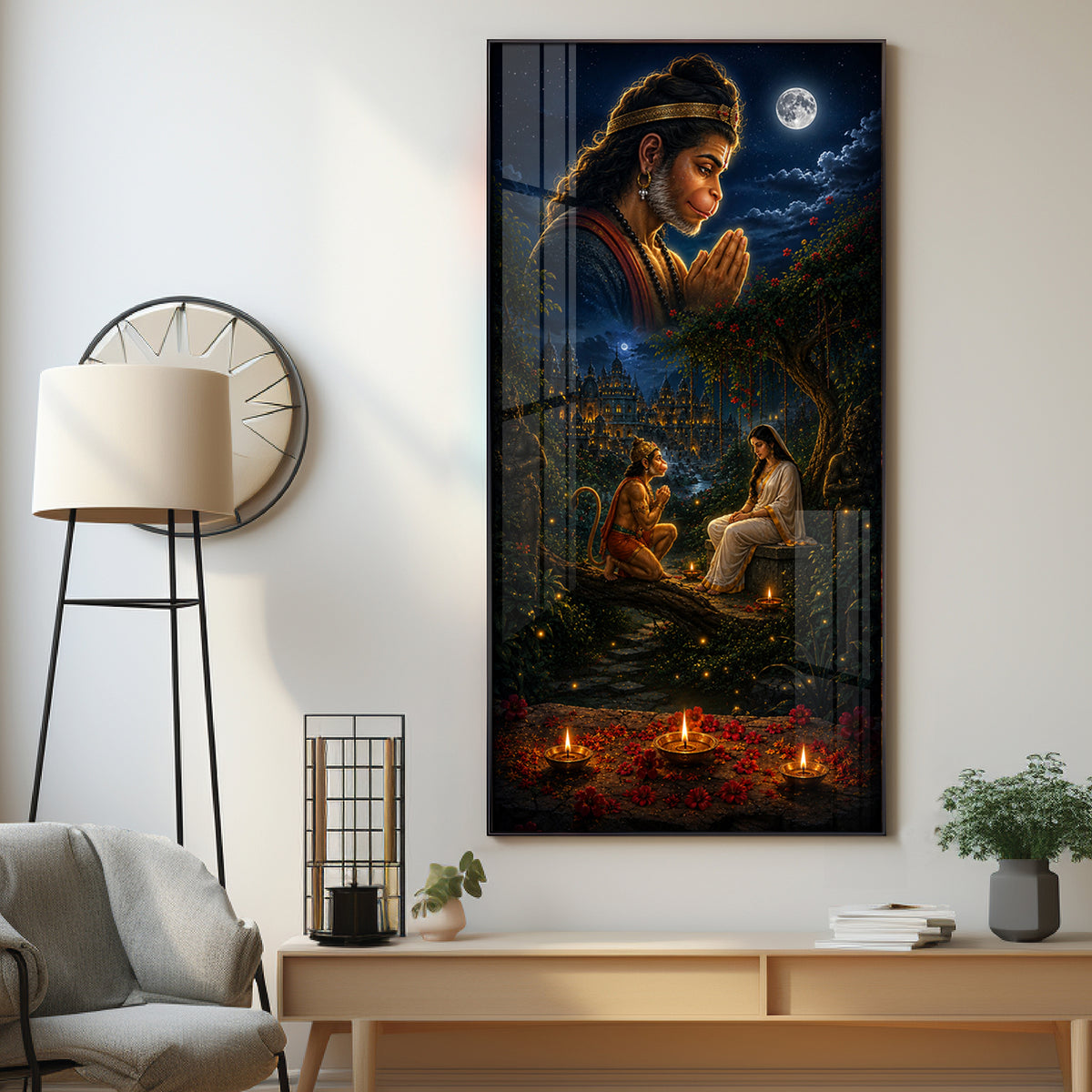 Lord Hanuman & Sita Maiya Premium Acrylic Vertical Wall Art