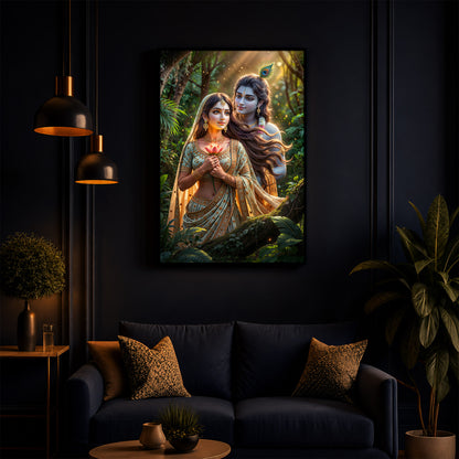 Radha Krishna Ji Modern Luxury Backlight Vertical Wall Art