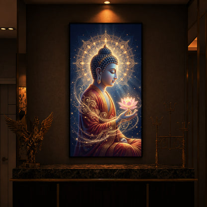 Depiction Of Buddha Modern Luxury Backlight Vertical Wall Art