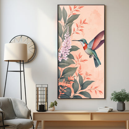 Hummingbird & Botanical Flowers Premium Acrylic Vertical Wall Art