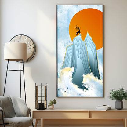 Black Deer On Mountains Premium Acrylic Vertical Wall Art