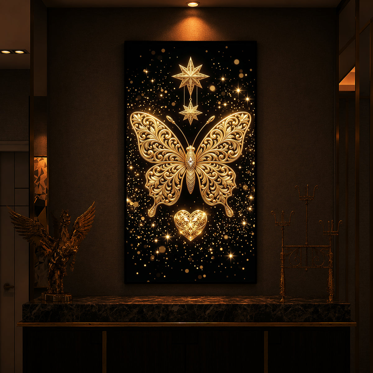Golden Butterfly Modern Luxury Backlight Vertical Wall Art