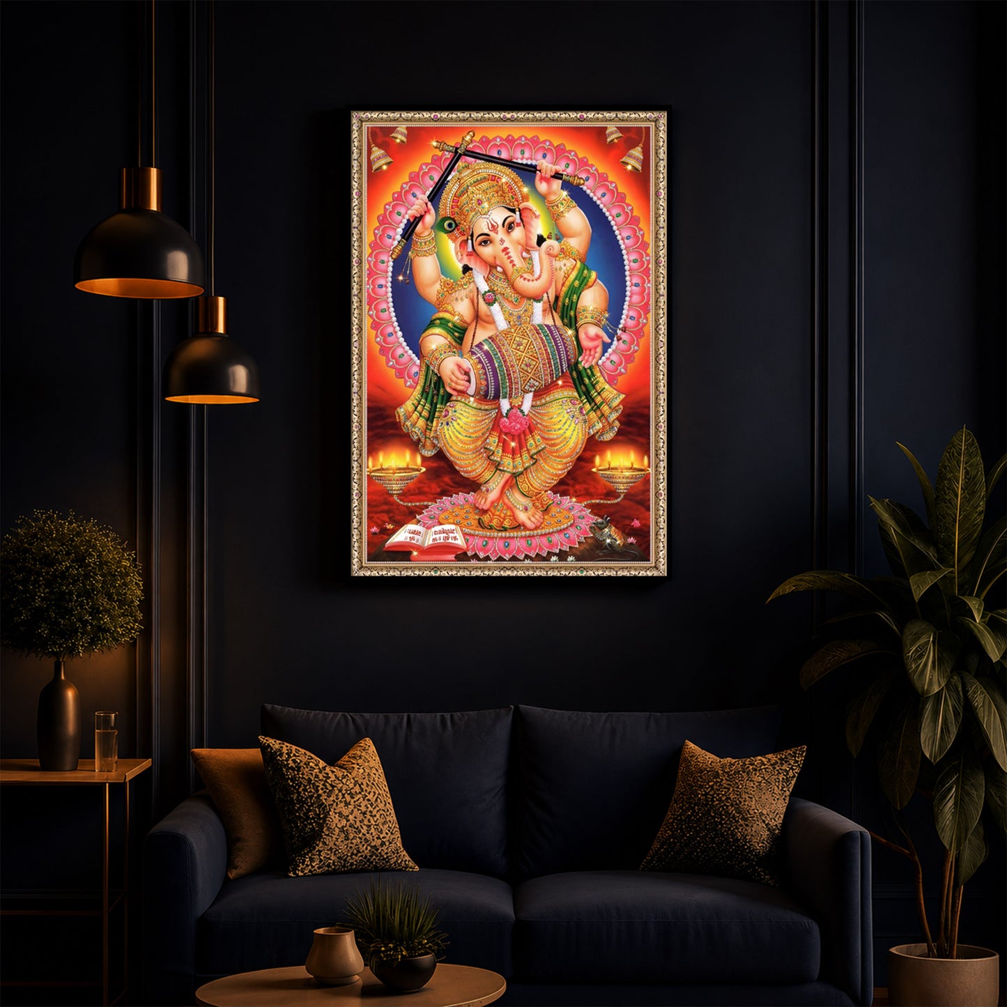Hindu Bhagwan Ganesh Ji Modern Luxury Backlight Vertical Wall Art