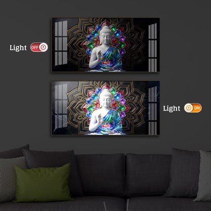 Meditating Buddha Modern Luxury Backlight Horizontal Wall Art