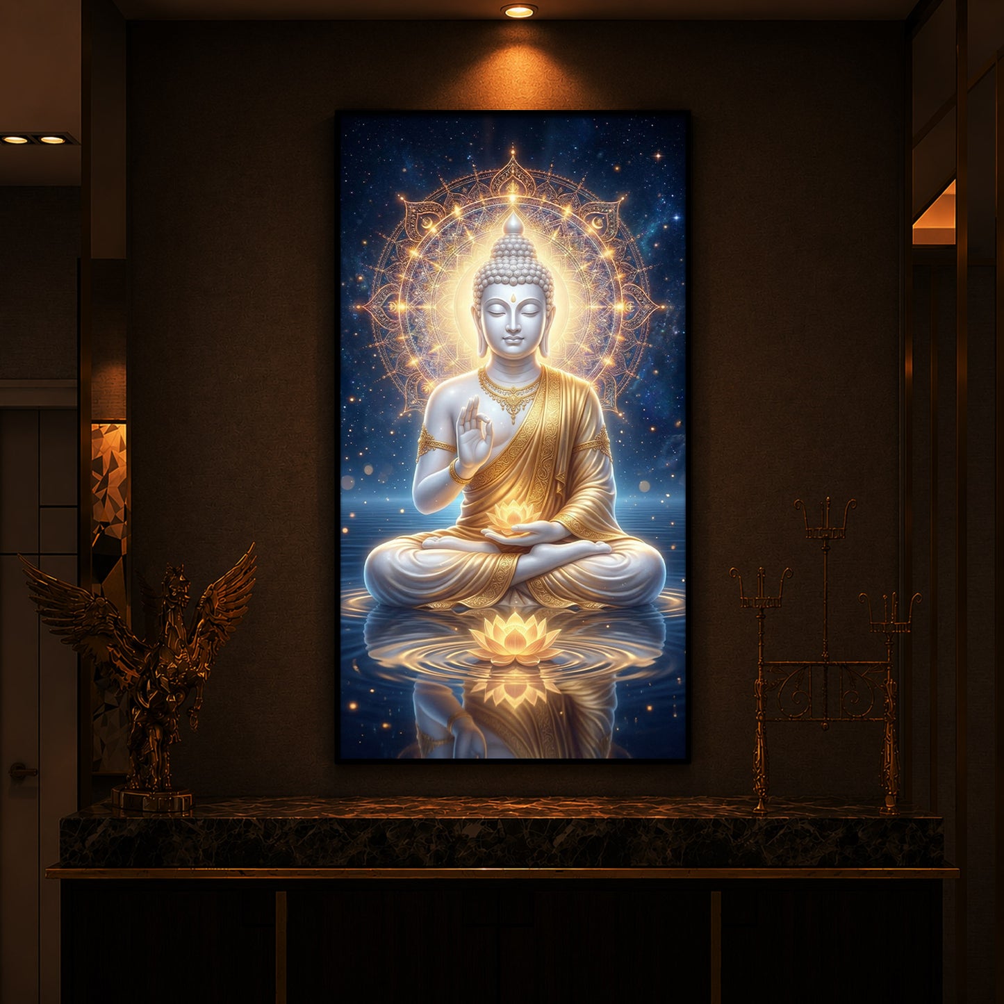 Blessings Of Buddha Modern Luxury Backlight Vertical Wall Art