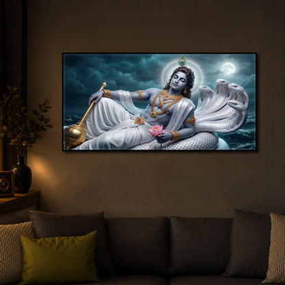 Lord Vishnu With Sheshnag Modern Luxury Backlight Horizontal Wall Art