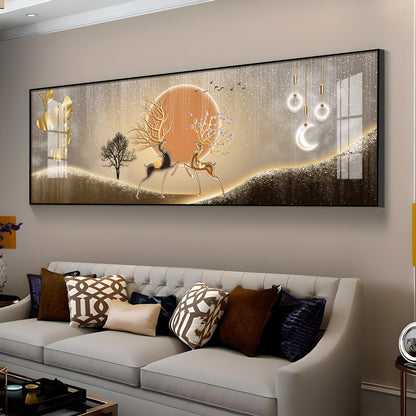 Pair Of Gold & Black Deer Premium Acrylic Horizontal Wall Art