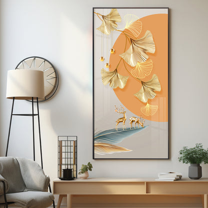 Golden Ginkgo Leaves Deer Premium Acrylic Vertical Wall Art