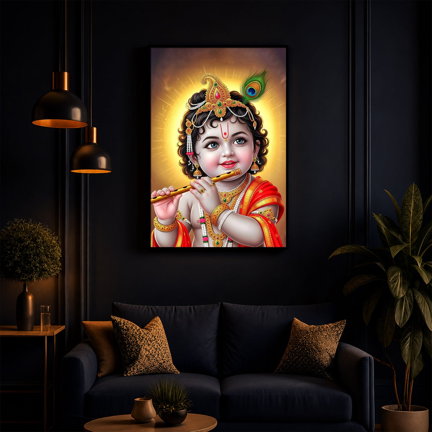 Lord baby Krishna Modern Luxury Backlight Vertical Wall Art