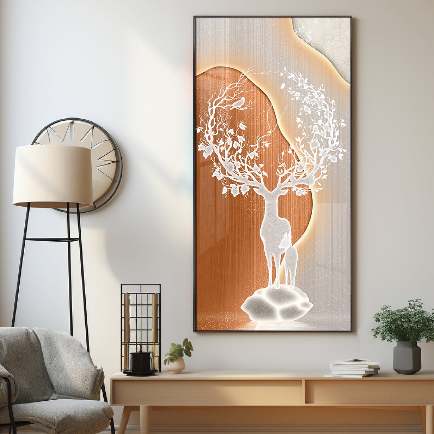 Modern White Deer Premium Acrylic Vertical Wall Art