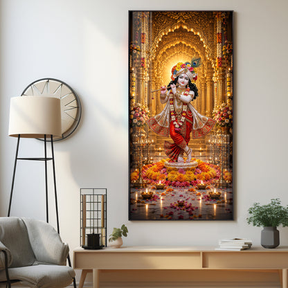 Lord Krishna With Playing Flute Premium Acrylic Vertical Wall Art