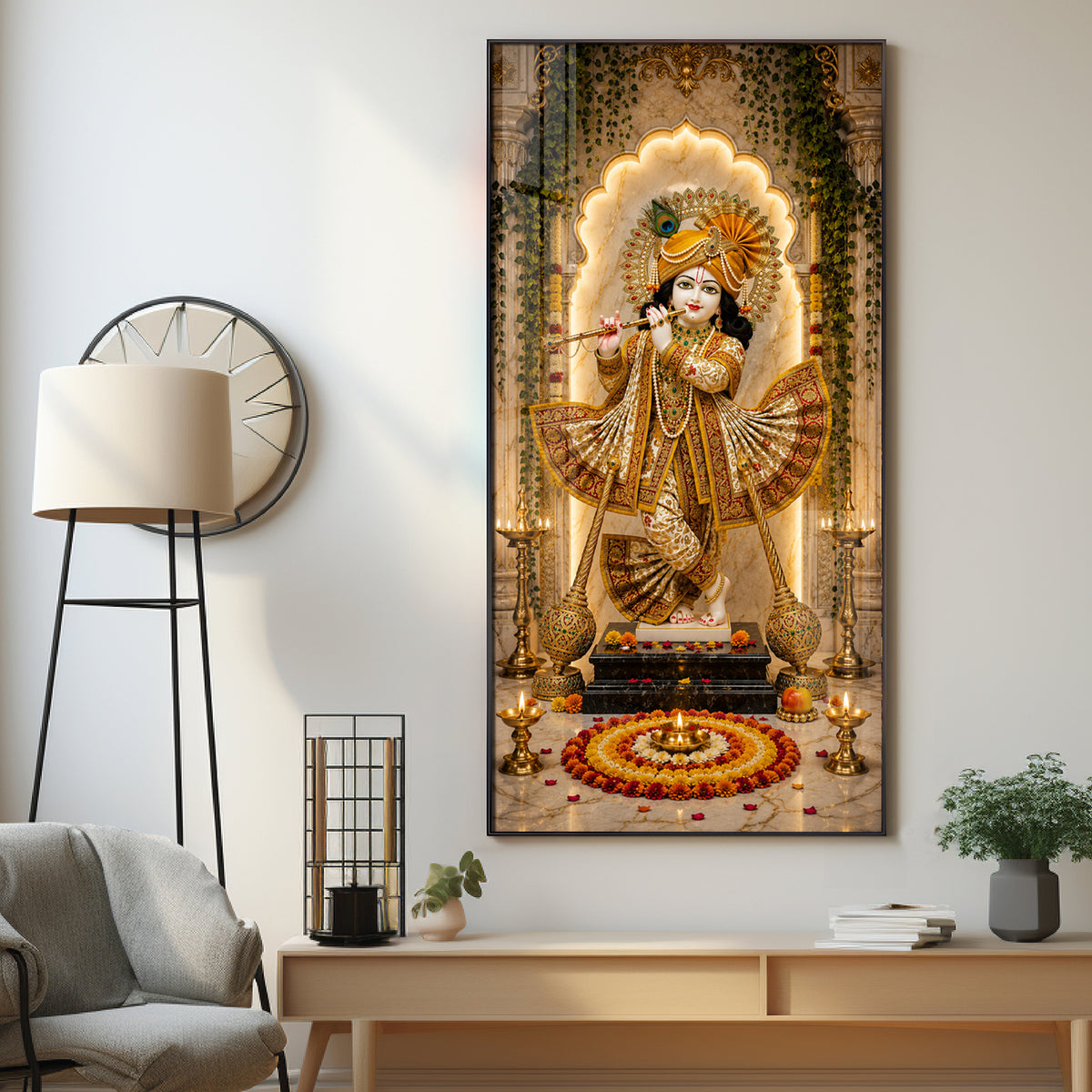 Lord Krishna Playing Flute Bansuri Premium Acrylic Vertical Wall Art