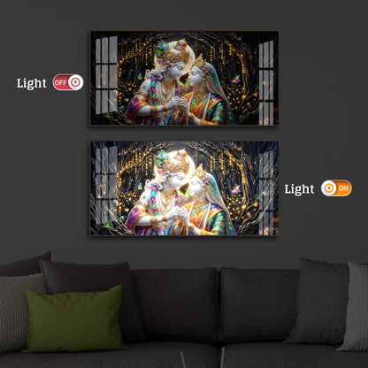 Spiritual Moonlight Radha Krishna Modern Luxury Backlight Horizontal Wall Art