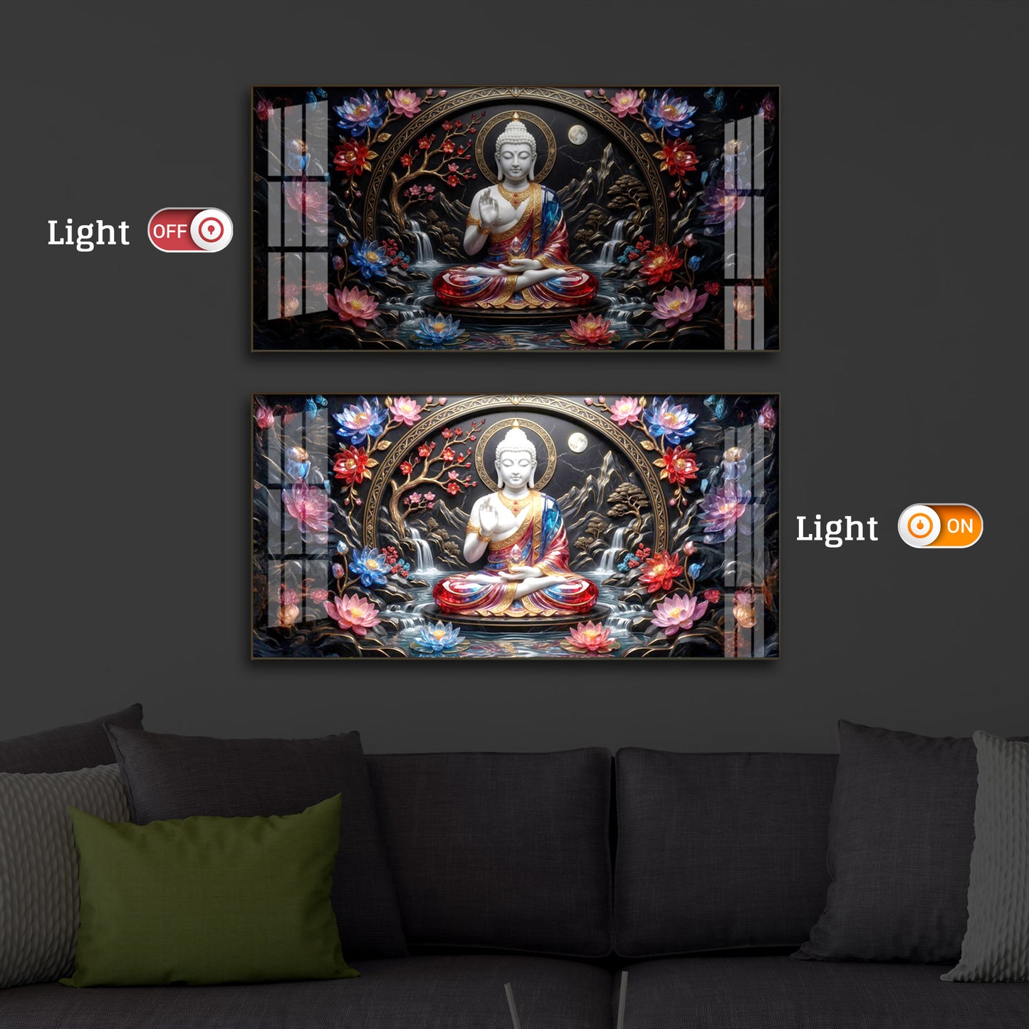 Colorful Buddha Modern Luxury Backlight Horizontal Wall Art
