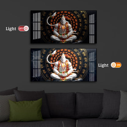 Lord Hanuman Sitting In A Meditative Modern Luxury Backlight Horizontal Wall Art